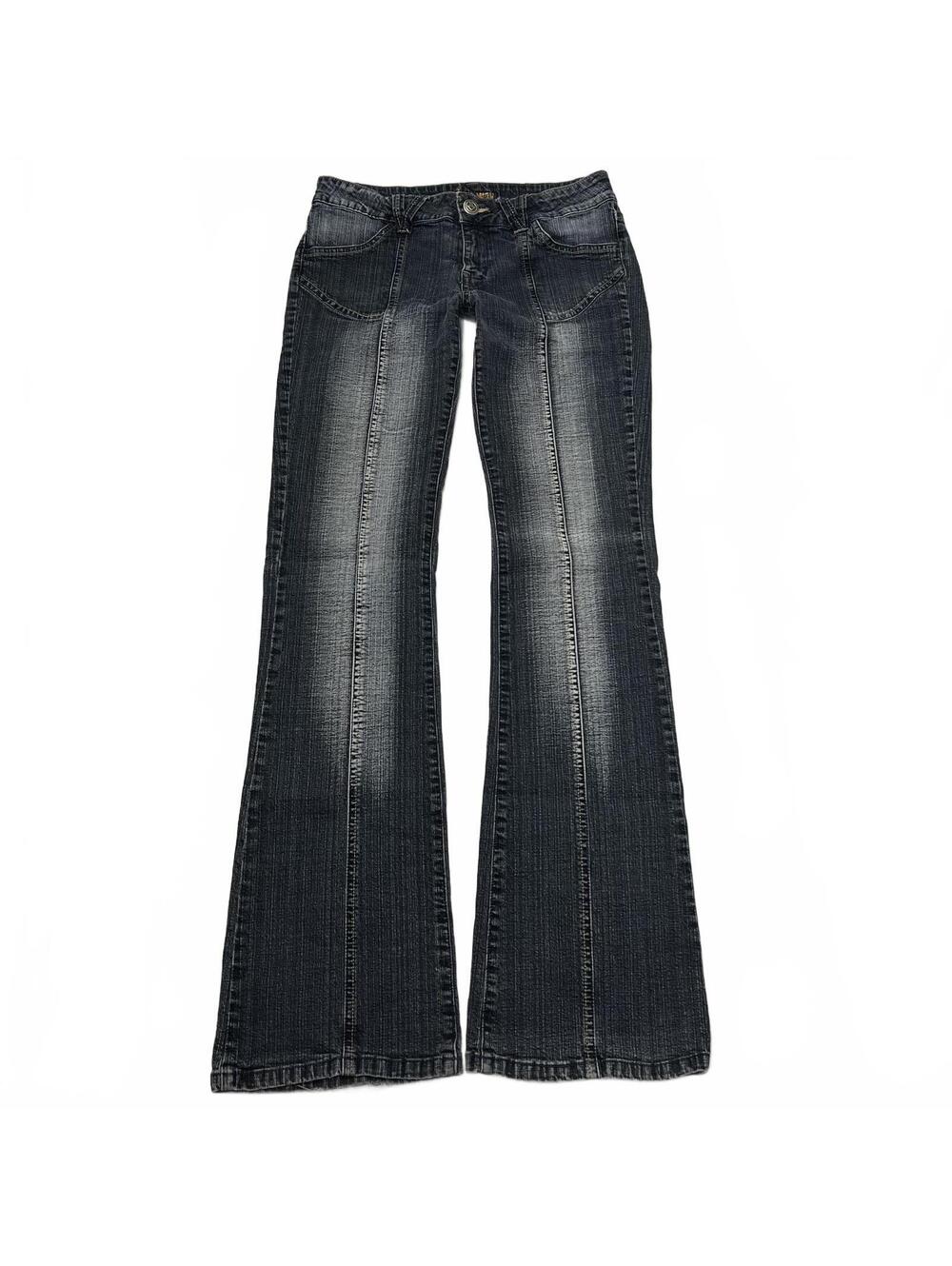 Vintage Subway Sz 29 Dark Blue Faded Low Rise Bootcut Jeans Front Stitching Y2K